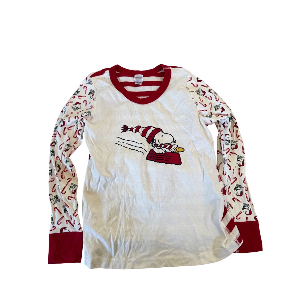 Hanna Andersson Peanuts Snoopy Christmas Pajama Top Organic Cotton Red White L
